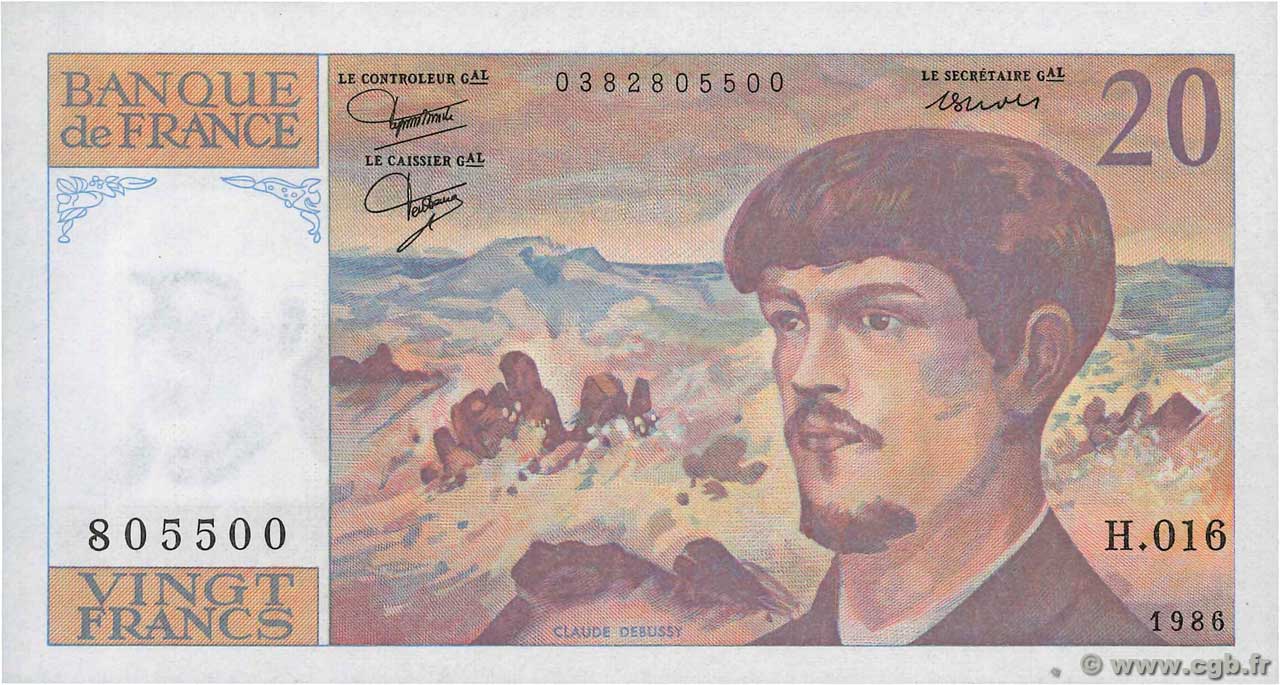 20 Francs DEBUSSY FRANCE  1986 F.66.07 UNC-