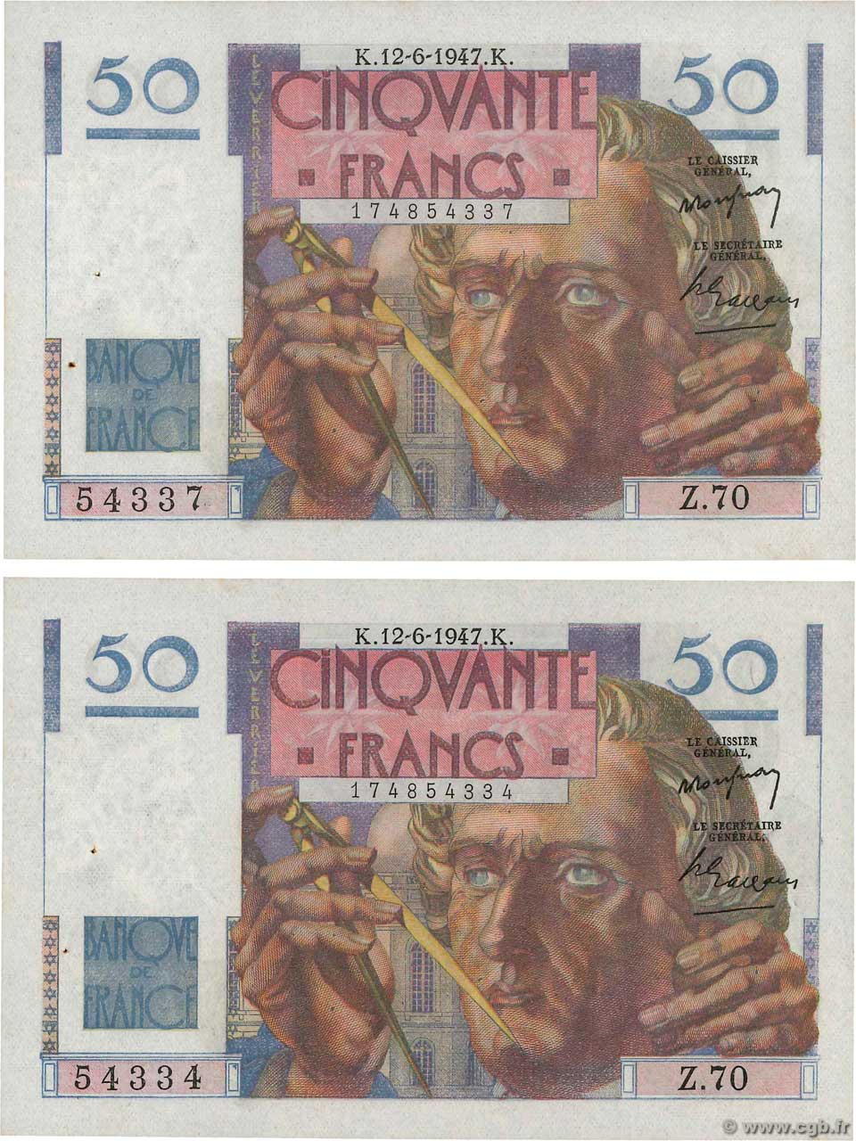 50 Francs LE VERRIER Lot FRANCE  1947 F.20.08 pr.SPL