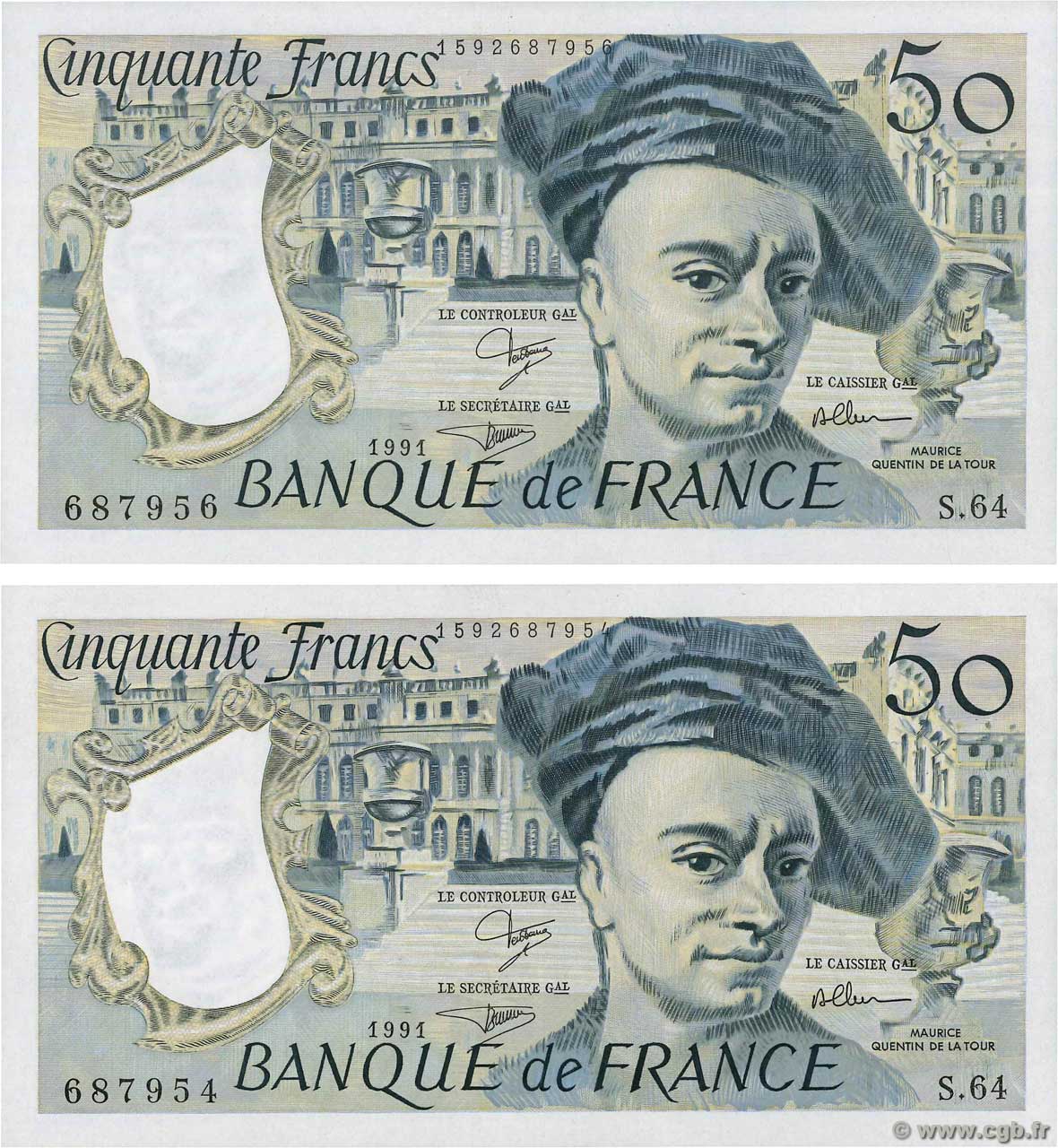 50 Francs QUENTIN DE LA TOUR Lot FRANCE  1991 F.67.17 UNC
