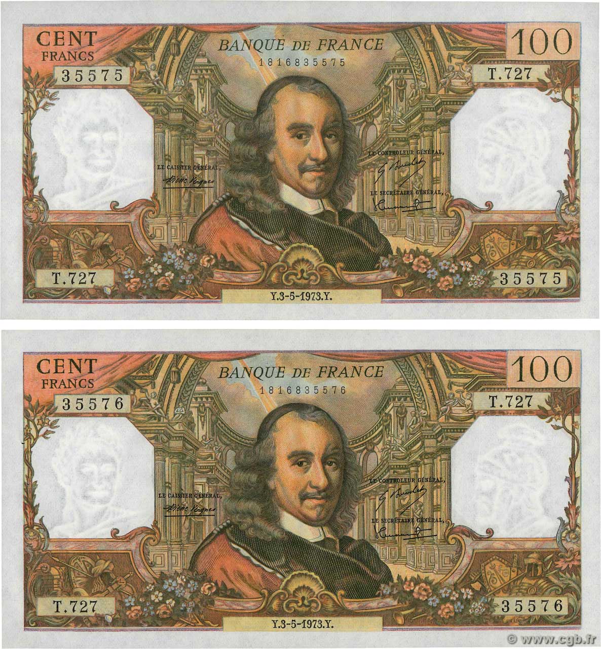 100 Francs CORNEILLE Consécutifs FRANCIA  1973 F.65.42 EBC+