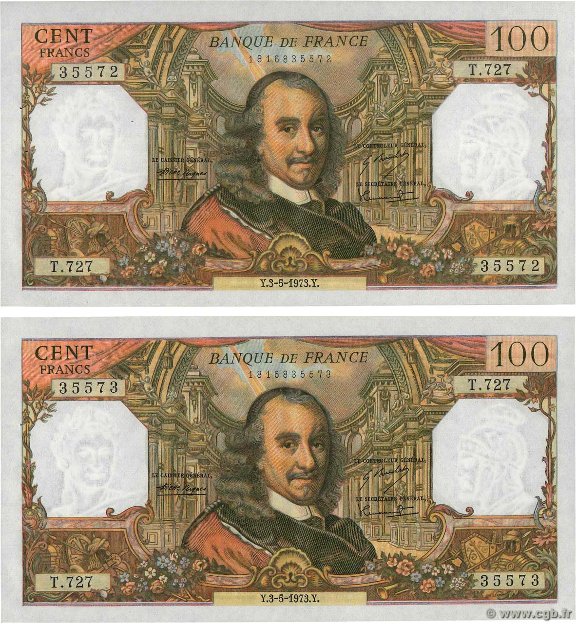 100 Francs CORNEILLE Consécutifs FRANCIA  1973 F.65.42 q.AU