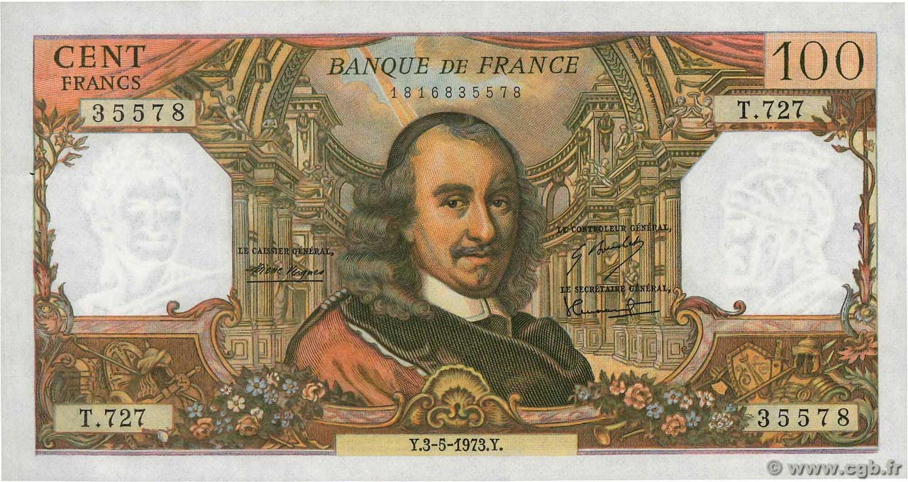 100 Francs CORNEILLE FRANCIA  1973 F.65.42 q.AU
