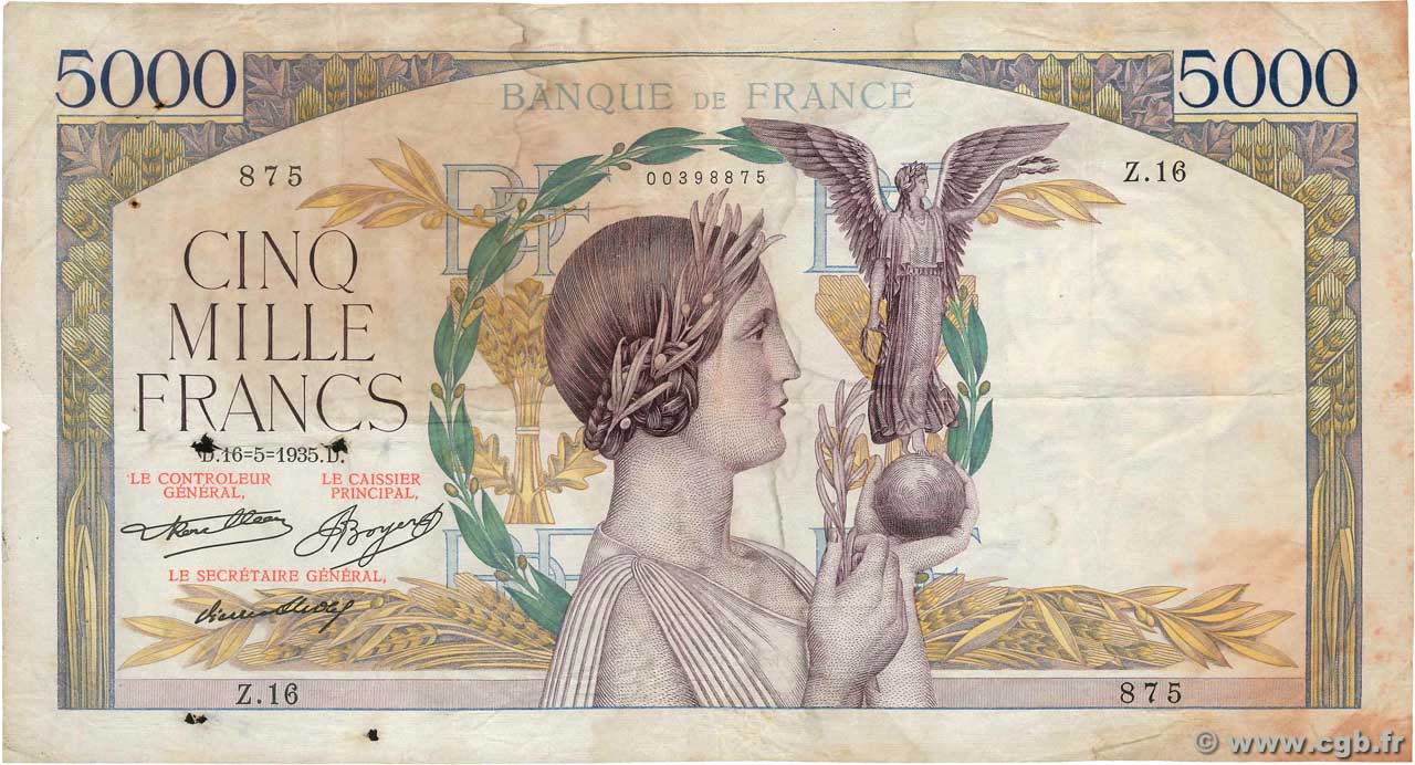 5000 Francs VICTOIRE FRANCE  1935 F.44.02 TB