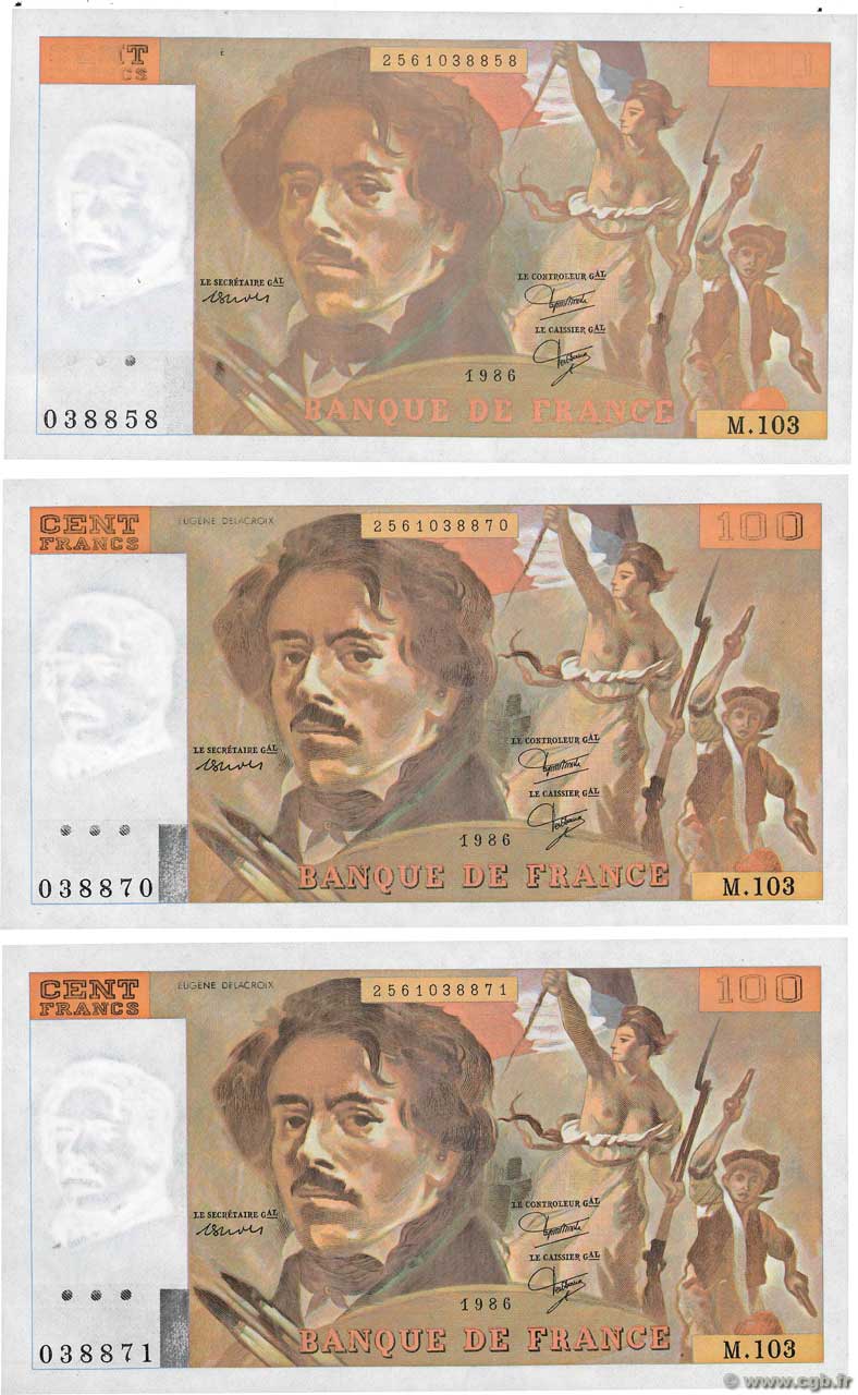 100 Francs DELACROIX modifié Fauté FRANCIA  1986 F.69.10 q.FDC