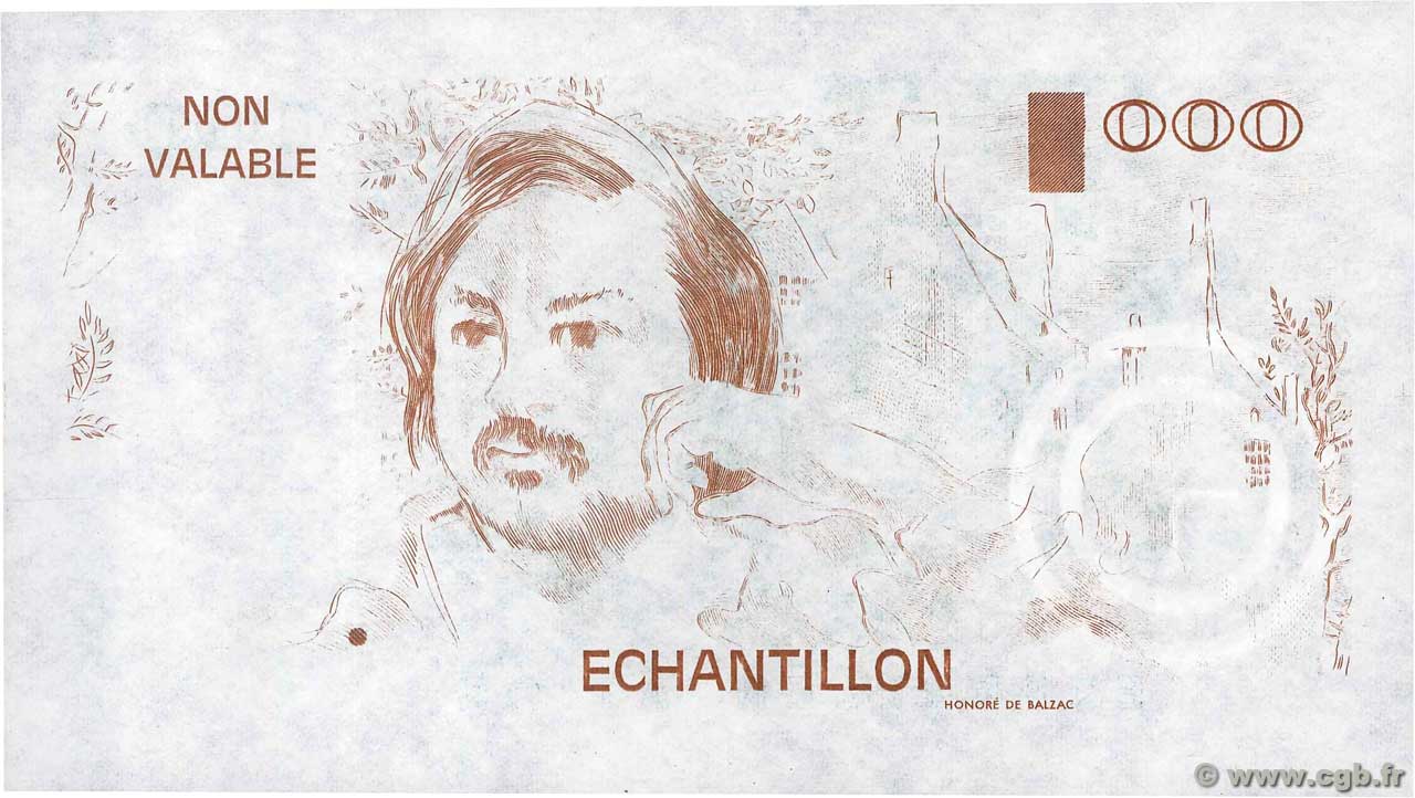 1000 Francs BALZAC Échantillon FRANCE  1980 EC.1980.00Ec UNC