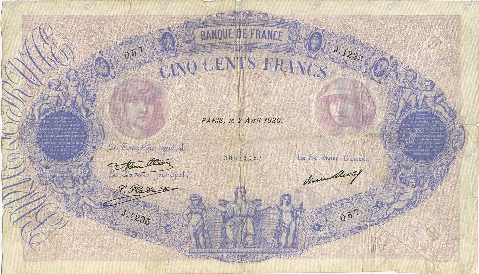 500 Francs BLEU ET ROSE FRANCE  1930 F.30.33 pr.TB