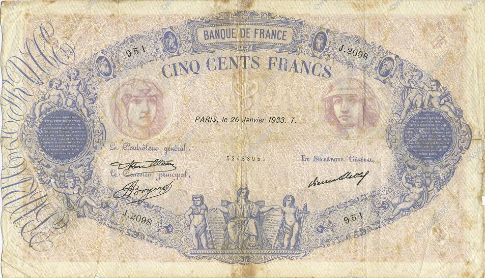500 Francs BLEU ET ROSE FRANCE  1933 F.30.36 F-