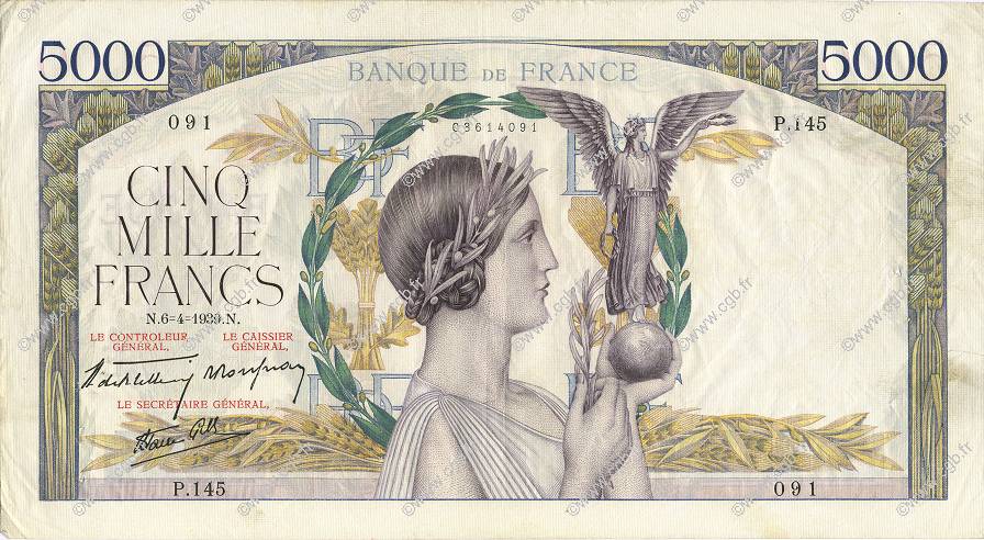 5000 Francs VICTOIRE Impression à plat FRANCIA  1939 F.46.04 MBC