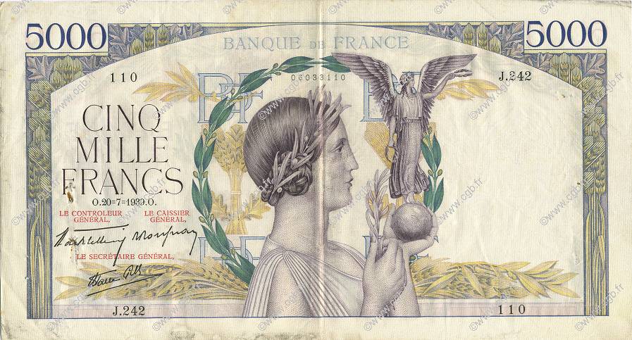 5000 Francs VICTOIRE Impression à plat FRANKREICH  1939 F.46.08 SS