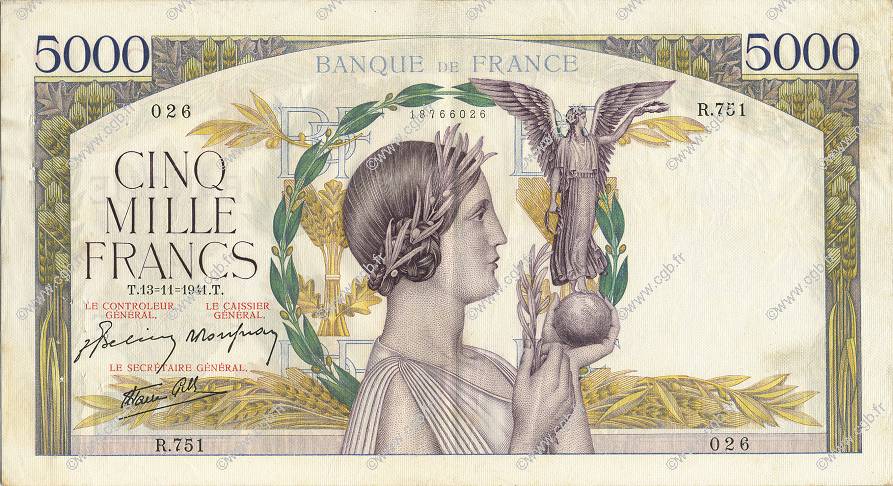 5000 Francs VICTOIRE Impression à plat FRANCIA  1941 F.46.29 q.SPL