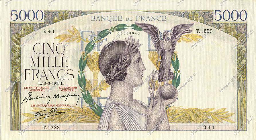 5000 Francs VICTOIRE Impression à plat FRANCIA  1943 F.46.49 EBC a SC
