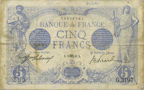5 Francs BLEU FRANCIA  1913 F.02.21 q.BB