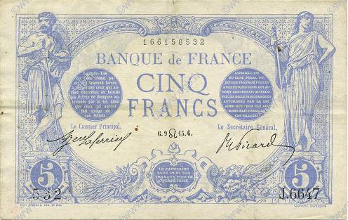 5 Francs BLEU FRANKREICH  1915 F.02.29 SS