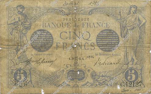 5 Francs BLEU FRANKREICH  1916 F.02.39 SGE