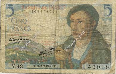 5 Francs BERGER FRANKREICH  1943 F.05.02 S