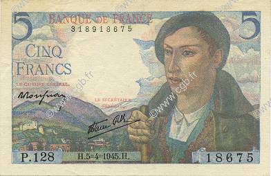 5 Francs BERGER FRANKREICH  1945 F.05.06 fST+