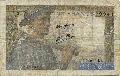 10 Francs MINEUR FRANCE  1941 F.08.02 TB