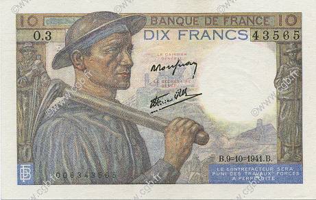10 Francs MINEUR FRANCE  1941 F.08.02 pr.SUP