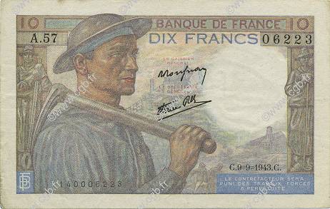 10 Francs MINEUR FRANKREICH  1943 F.08.09 VZ