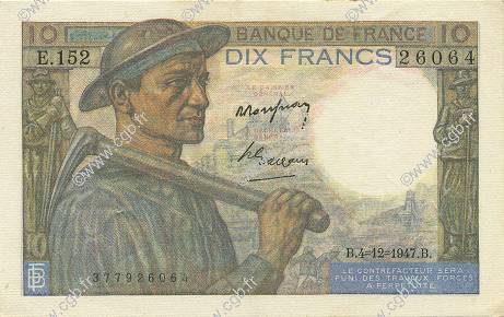 10 Francs MINEUR FRANCE  1947 F.08.19 XF