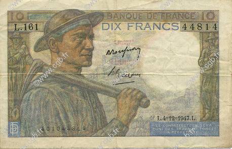 10 Francs MINEUR FRANCE  1947 F.08.19 VF