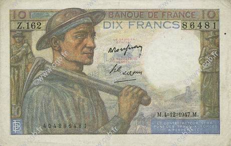 10 Francs MINEUR FRANKREICH  1947 F.08.19 fVZ