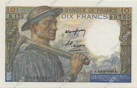 10 Francs MINEUR FRANKREICH  1949 F.08.20 fST