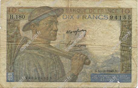 10 Francs MINEUR FRANCE  1949 F.08.20 VG