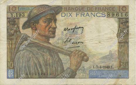 10 Francs MINEUR FRANCIA  1949 F.08.21 BB