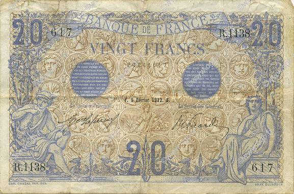 20 Francs BLEU FRANCE  1912 F.10.02 F