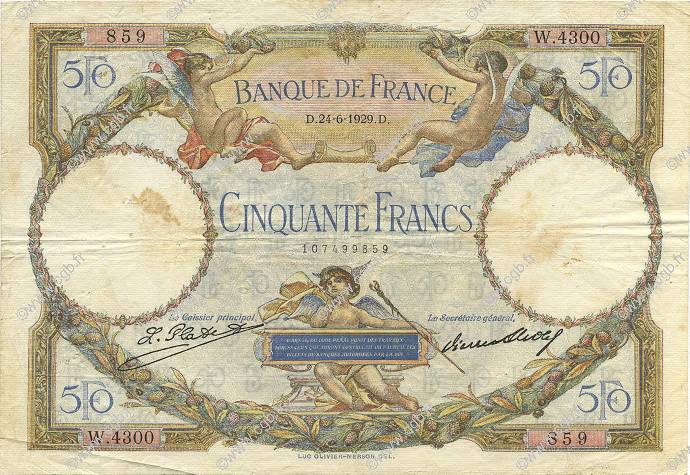 50 Francs LUC OLIVIER MERSON FRANKREICH  1929 F.15.03 S
