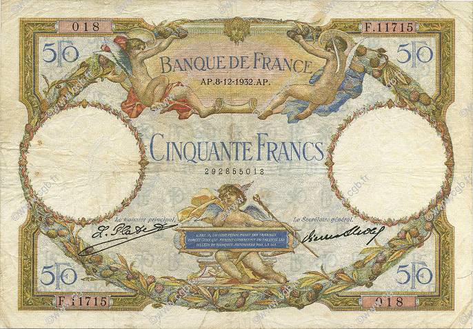 50 Francs LUC OLIVIER MERSON type modifié FRANCIA  1932 F.16.03 BC+