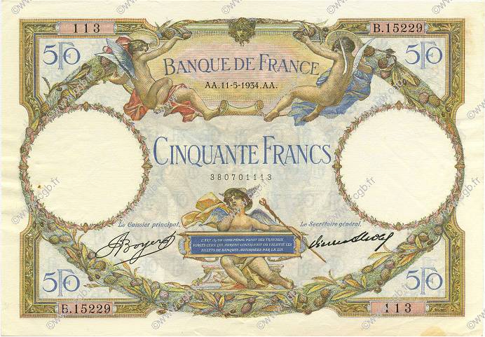 50 Francs LUC OLIVIER MERSON type modifié FRANCIA  1934 F.16.05 EBC+
