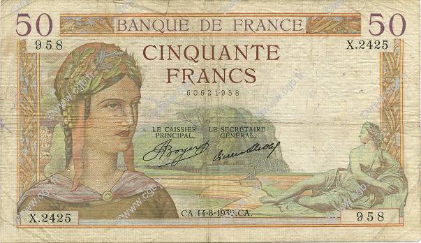 50 Francs CÉRÈS FRANKREICH  1935 F.17.14 fS