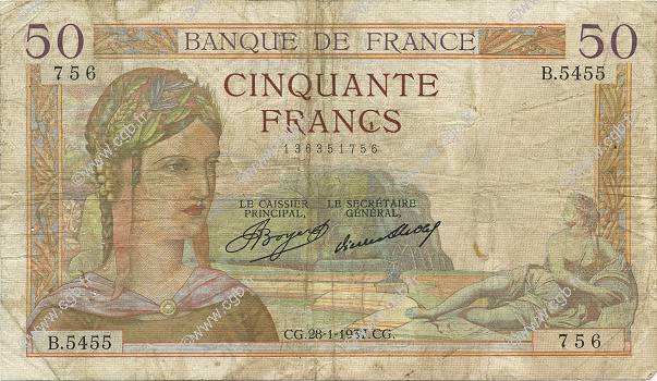 50 Francs CÉRÈS FRANKREICH  1937 F.17.33 SGE