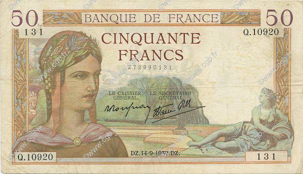 50 Francs CÉRÈS modifié FRANKREICH  1939 F.18.30 SS