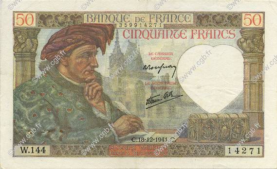 50 Francs JACQUES CŒUR FRANCIA  1941 F.19.17 SPL