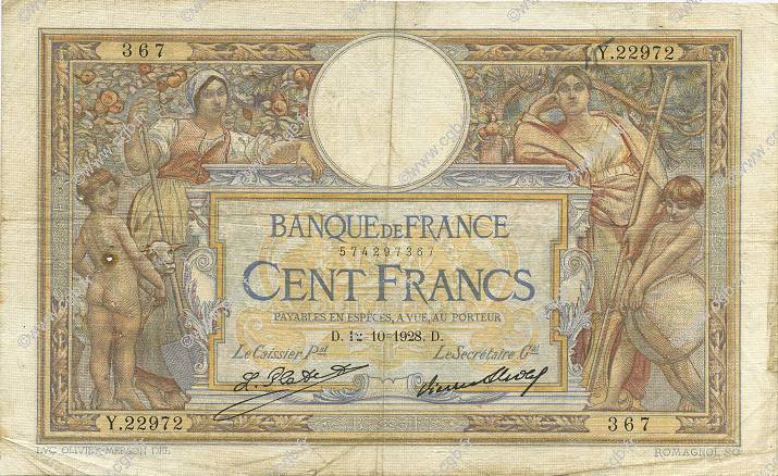 100 Francs LUC OLIVIER MERSON grands cartouches FRANCE  1928 F.24.07 F