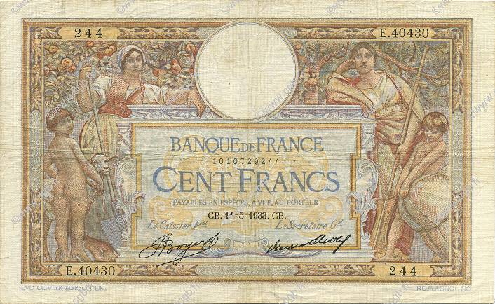 100 Francs LUC OLIVIER MERSON grands cartouches FRANCE  1933 F.24.12 F