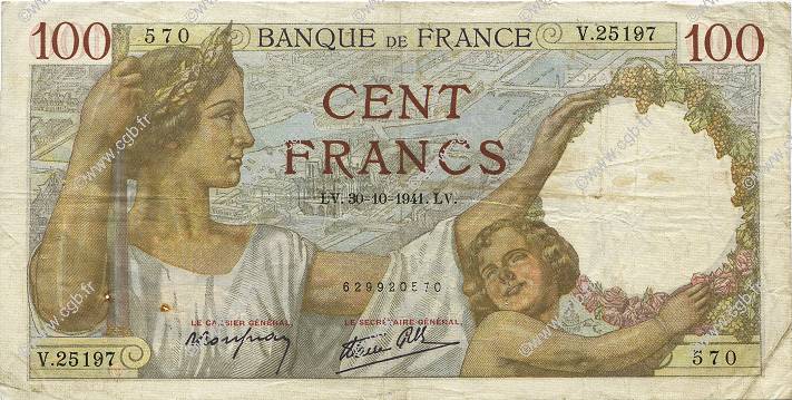 100 Francs SULLY FRANCIA  1941 F.26.59 BB