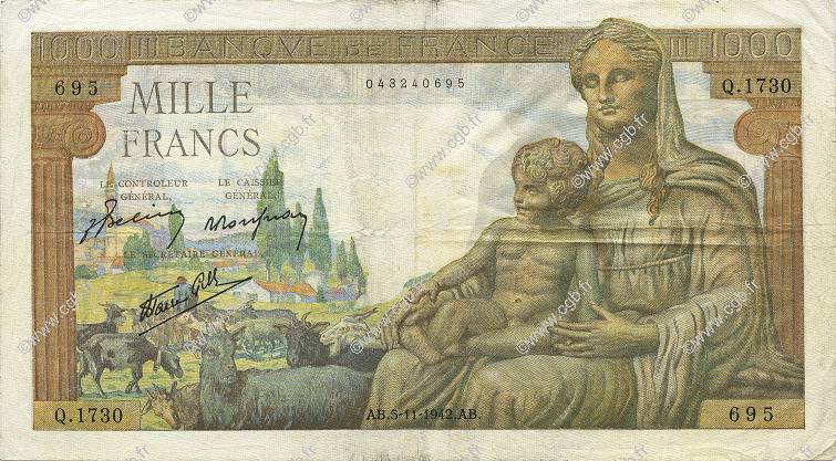 1000 Francs DÉESSE DÉMÉTER FRANCIA  1942 F.40.10 MBC
