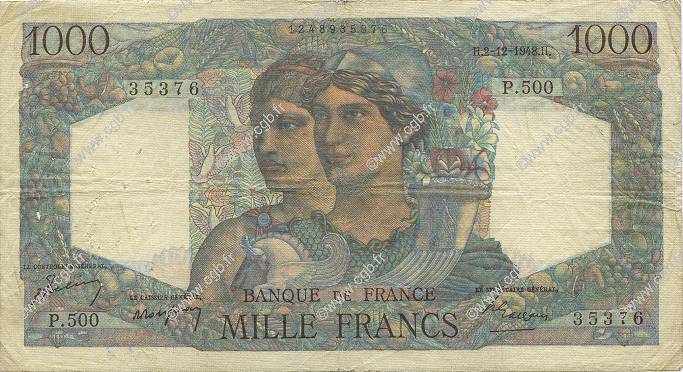 1000 Francs MINERVE ET HERCULE FRANCE  1948 F.41.24 F-