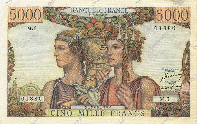 5000 Francs TERRE ET MER FRANCE  1949 F.48.01 XF+