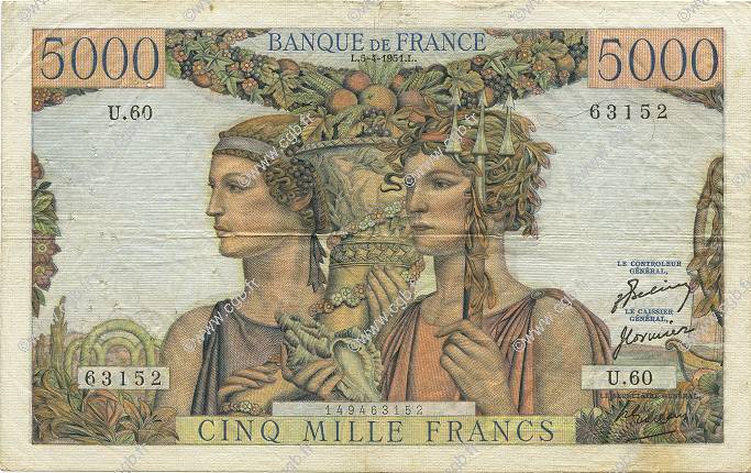 5000 Francs TERRE ET MER FRANCE  1951 F.48.04 TB