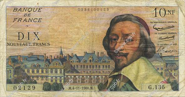 10 Nouveaux Francs RICHELIEU FRANCE  1960 F.57.11 F+