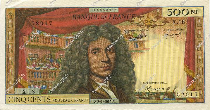 500 Nouveaux Francs MOLIÈRE FRANCIA  1965 F.60.08 q.AU