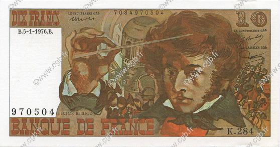 10 Francs BERLIOZ FRANKREICH  1976 F.63.17 fST+