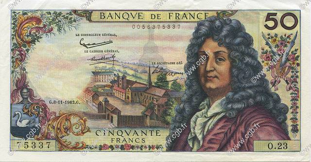 50 Francs RACINE FRANCIA  1962 F.64.02 SPL+