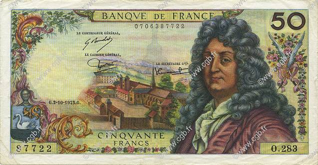 50 Francs RACINE FRANCIA  1975 F.64.31 MBC+