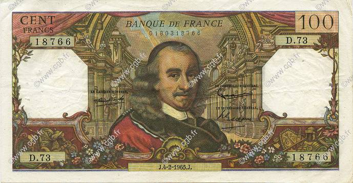 100 Francs CORNEILLE FRANCE  1965 F.65.06 TTB+